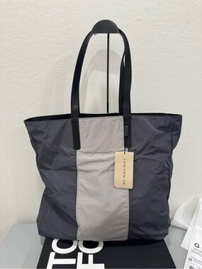 Burberry Two-Tone Black and Light Gray Nylon Tote